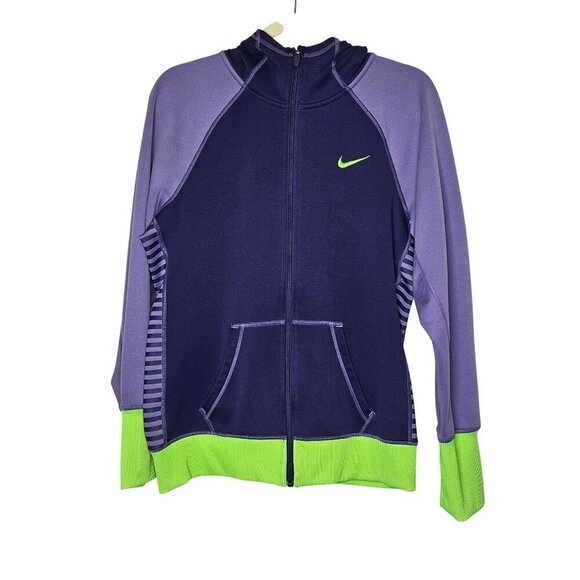 Nike Therma-Fit‎ Bright Lime Green Purple Full-Zip Hoodie Bright Colorful Warm L - Picture 1 of 8